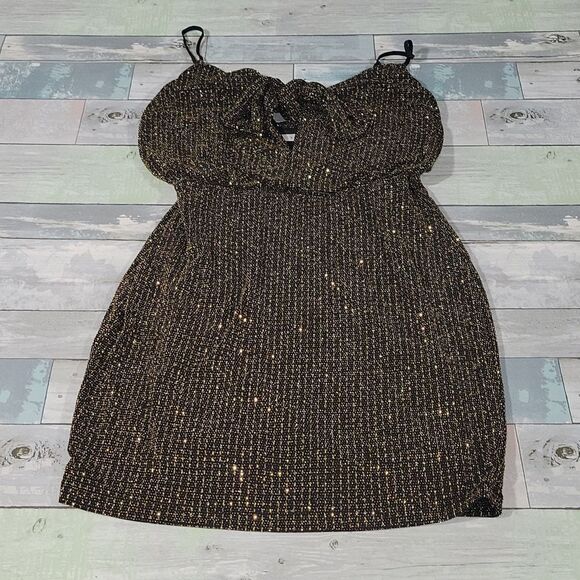 LUSH Black & Gold Mini Dress sz Medium - Picture 1 of 5